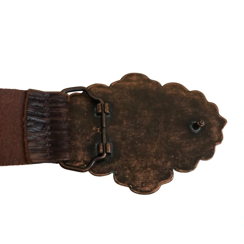 New Italian Leather Belt Brown/Turquoise Buckle Made in Canada Size L - Picture 4 of 10